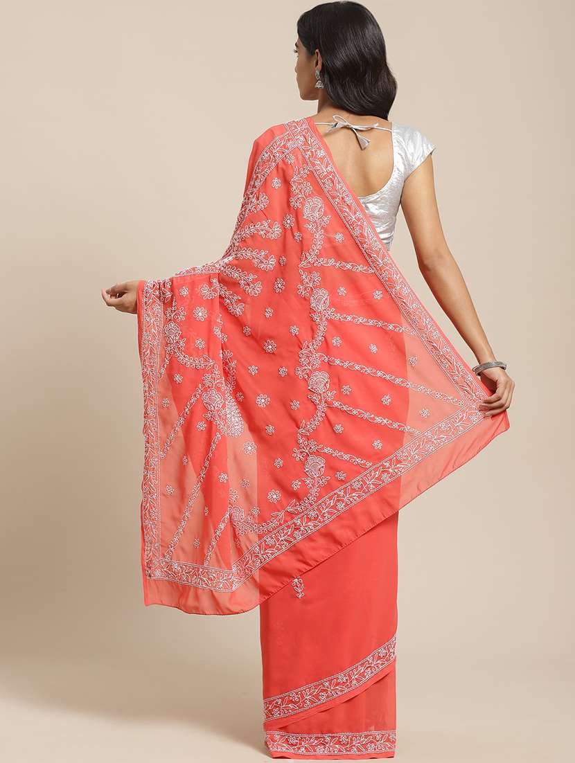 women solid with work chikankari saree with blouse - 21947971 - Standard Image - 1