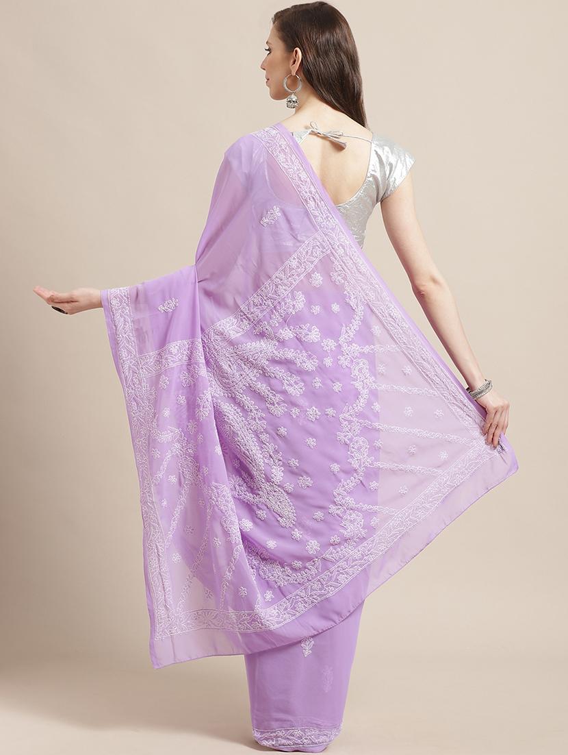 women solid with work chikankari saree with blouse - 21947972 - Standard Image - 1