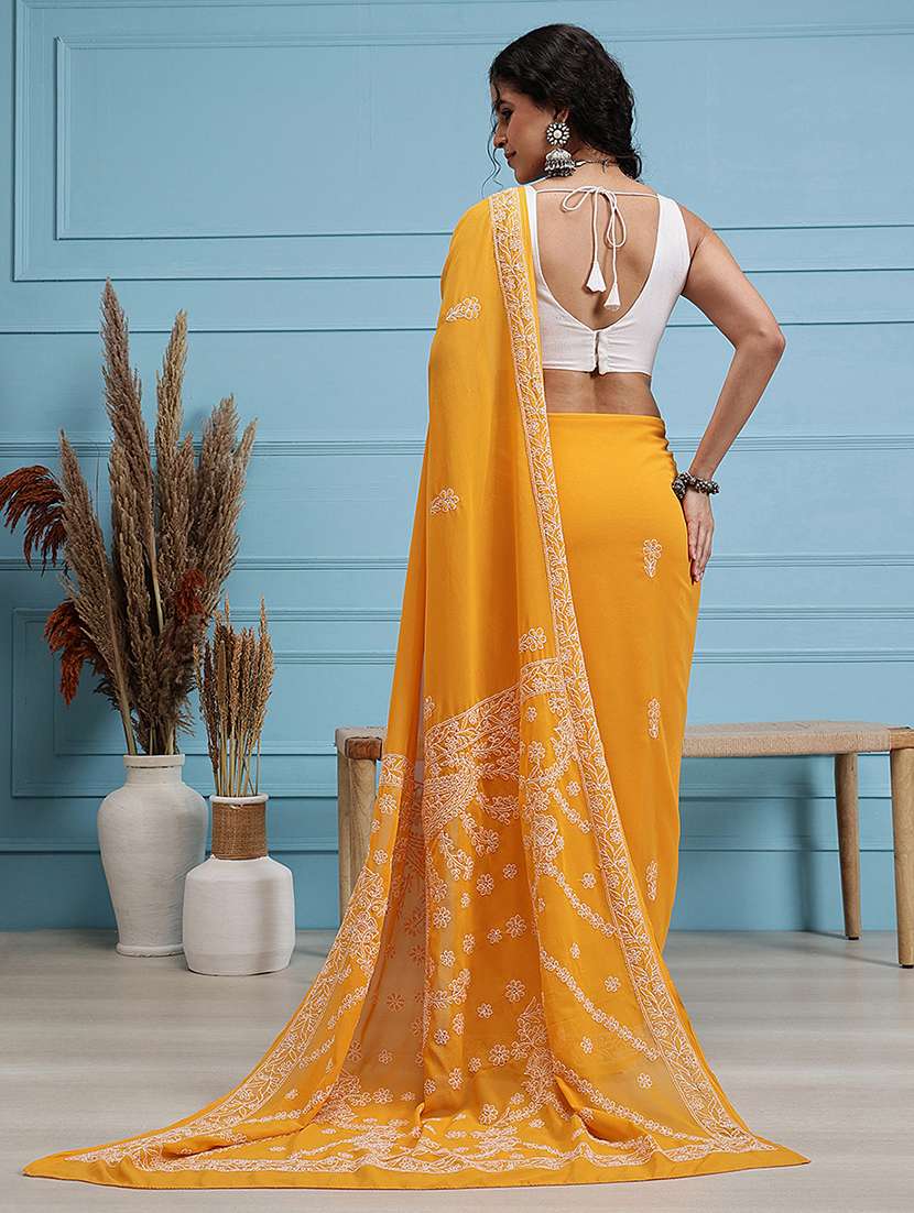 women solid with work chikankari saree with blouse - 21947973 - Standard Image - 1