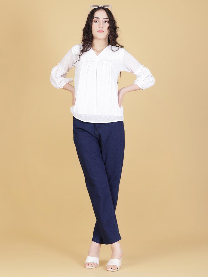 women white solid puff sleeve regular top - 21948049 - Standard Image - 4