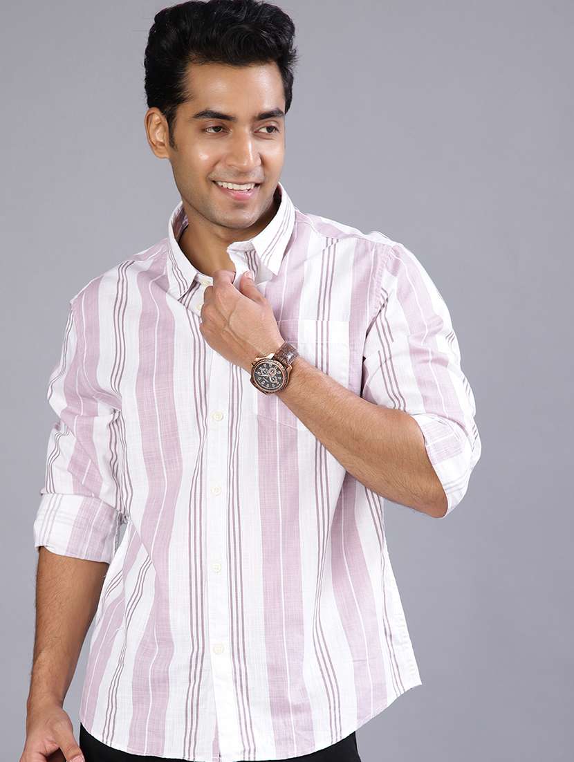 men striped collared long sleeve shirt