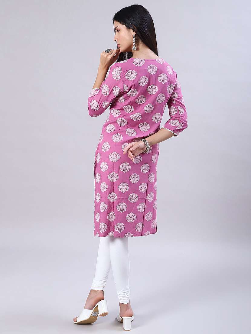 women printed three quarter sleeve straight kurta - 21948157 -  Standard Image - 4