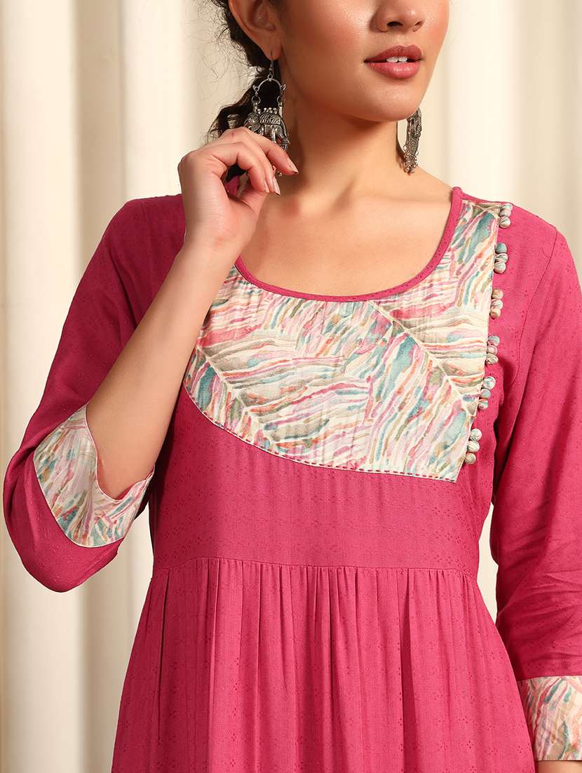 Women Three Quarter Sleeve Tiered Ethnic Dress
