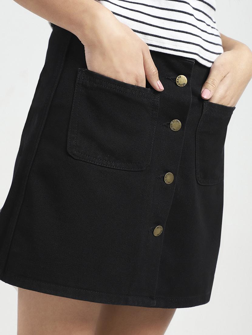 women black solid high rise a-line skirt - 21948301 - Standard Image - 4