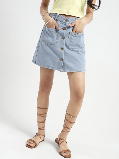 women blue solid high rise a-line skirt - 21948302 -  Standard Image - 0