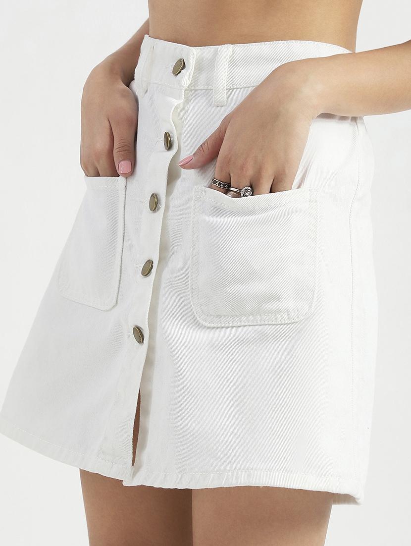 women white solid high rise a-line skirt - 21948304 - Standard Image - 4
