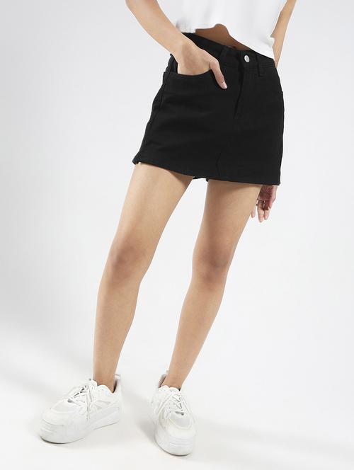 women black solid high rise skorts - 21948306 -  Standard Image - 0