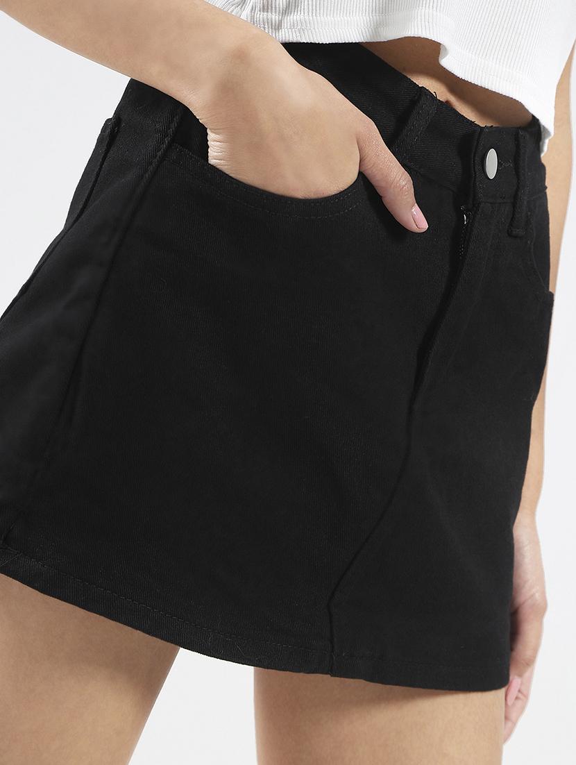 women black solid high rise skorts - 21948306 - Standard Image - 4