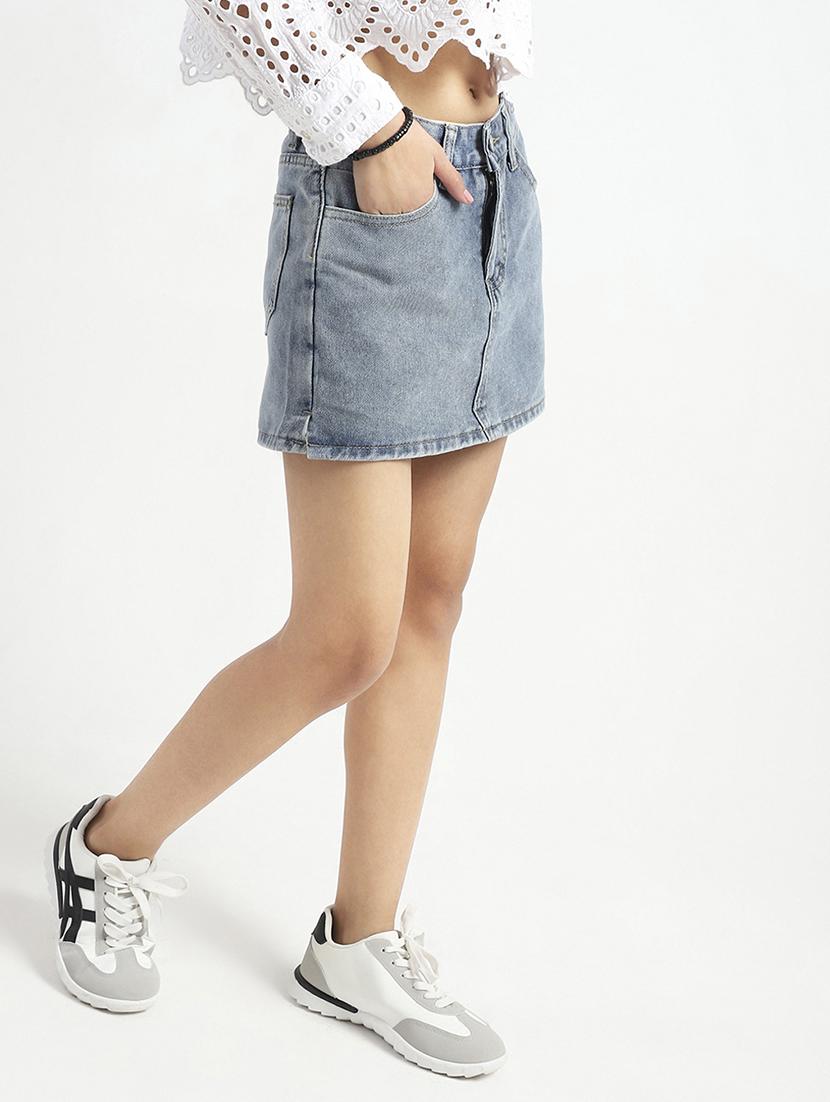 women blue solid high rise skorts - 21948307 - Standard Image - 1