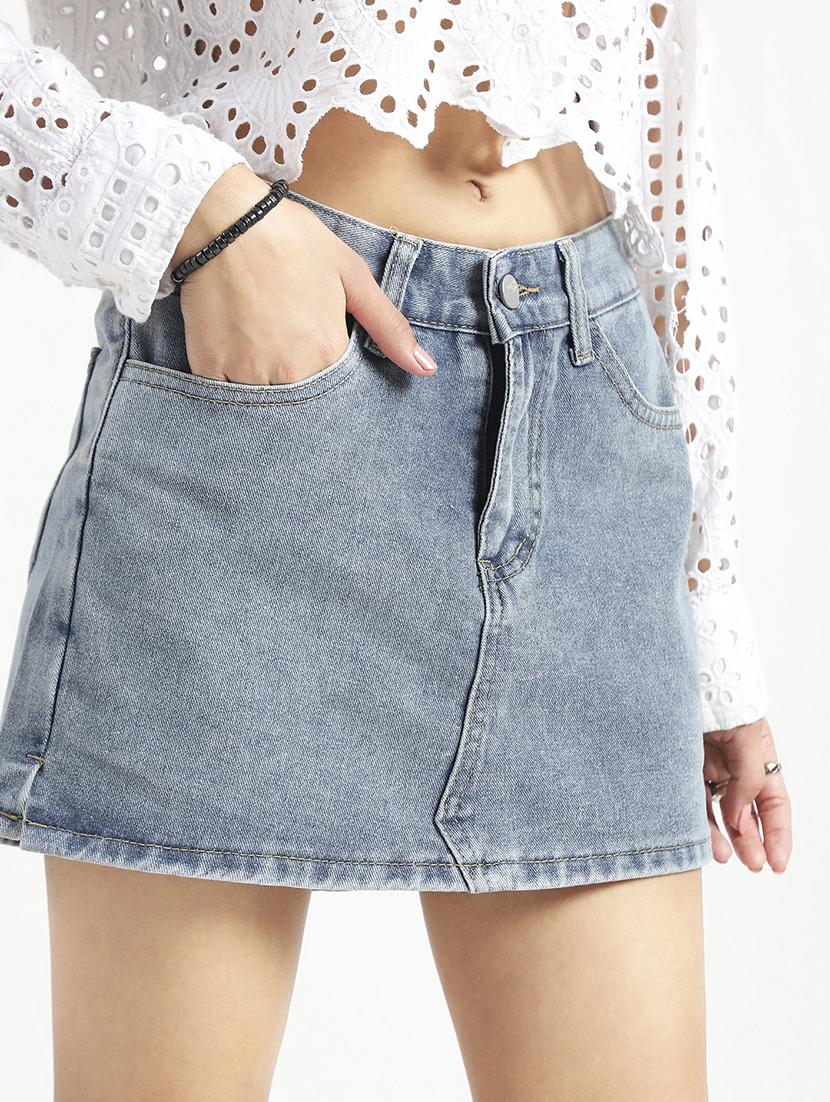 women blue solid high rise skorts - 21948307 - Standard Image - 4