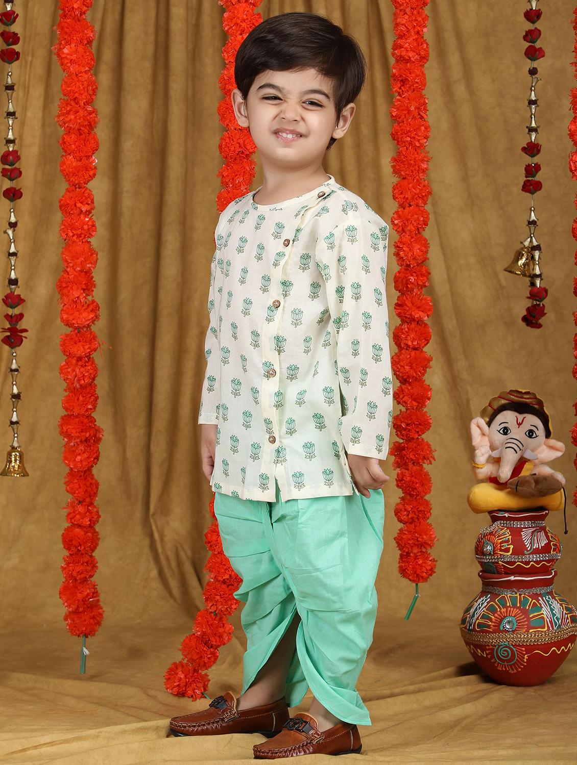 kids printed long sleeve dhoti kurta set - 21948328 - Standard Image - 1