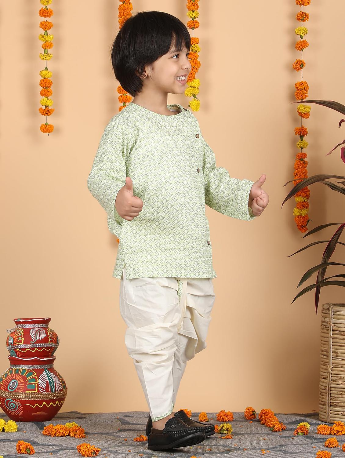 kids printed long sleeve dhoti kurta set - 21948331 - Standard Image - 1