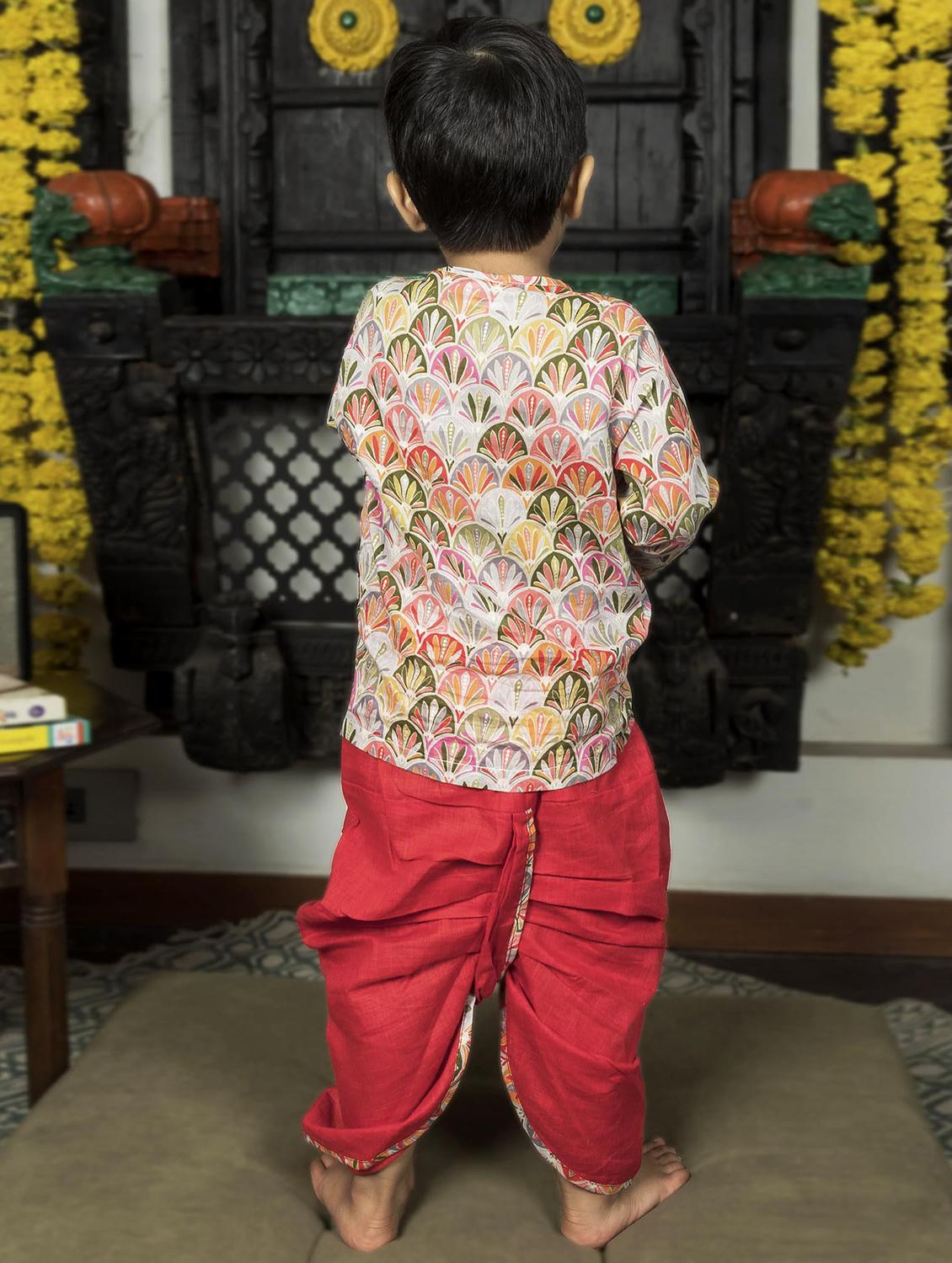 kids printed long sleeve dhoti kurta set - 21948334 - Standard Image - 1