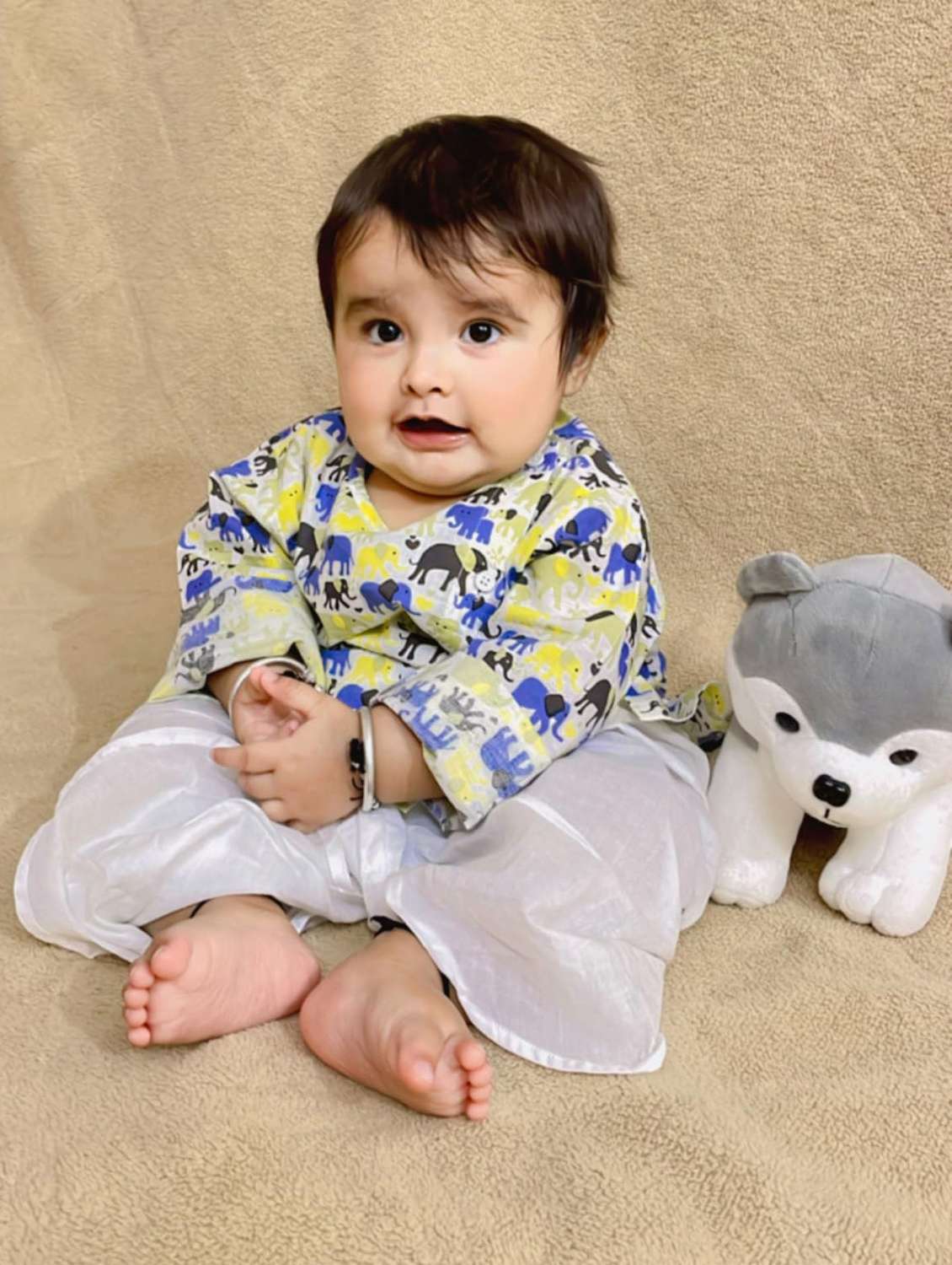 kids printed long sleeve dhoti kurta set