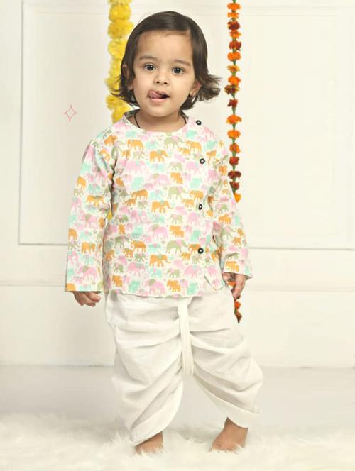 kids printed long sleeve dhoti kurta set - 21948340 - Standard Image - 0