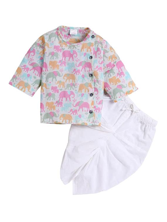 kids printed long sleeve dhoti kurta set - 21948340 - Standard Image - 1