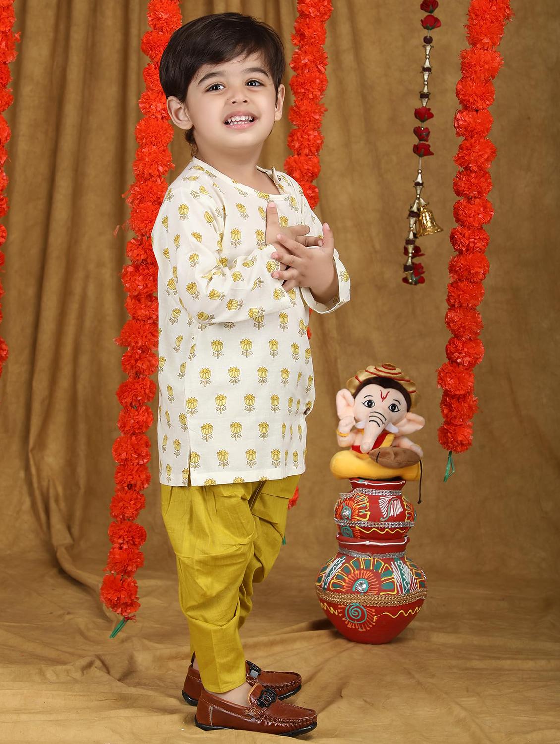 kids printed long sleeve dhoti kurta set - 21948345 - Standard Image - 1