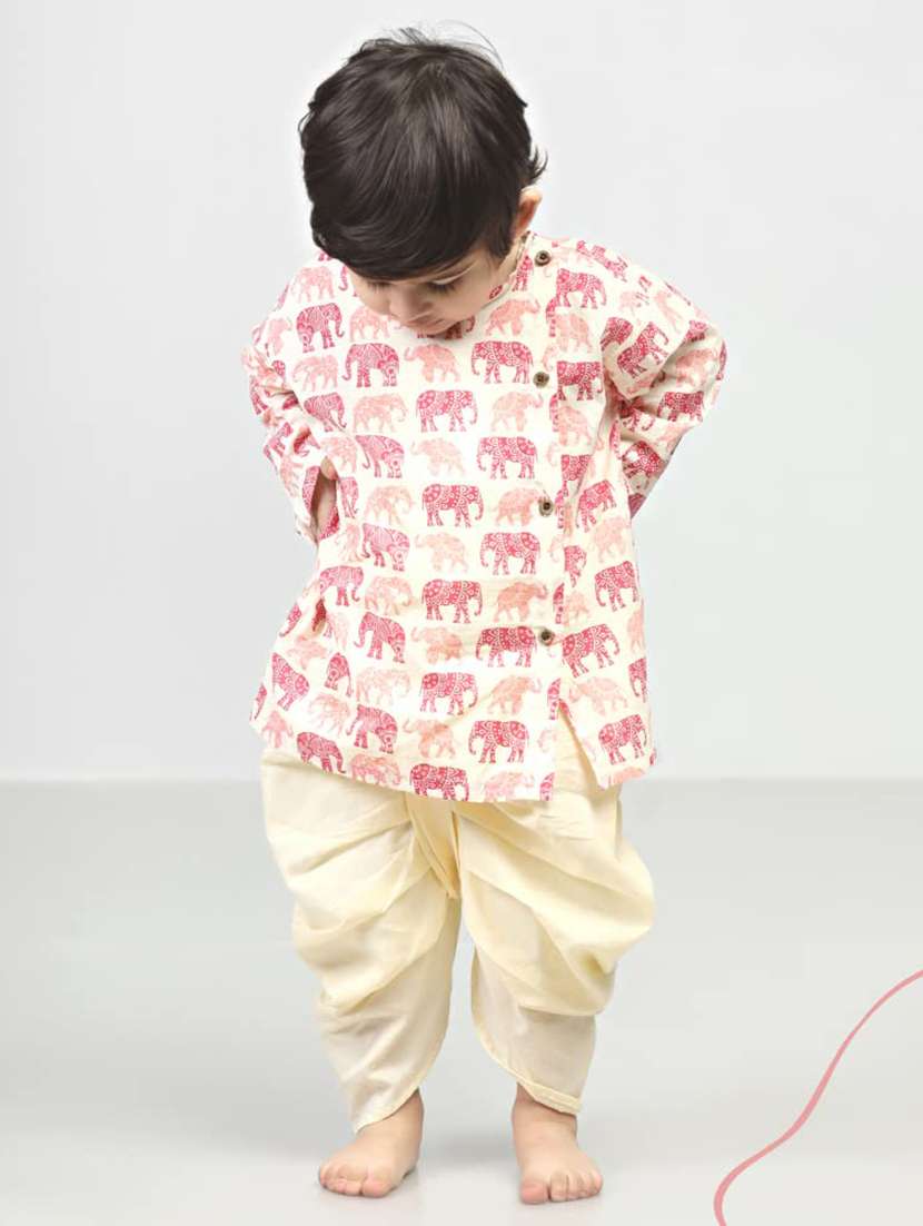 kids printed long sleeve dhoti kurta set