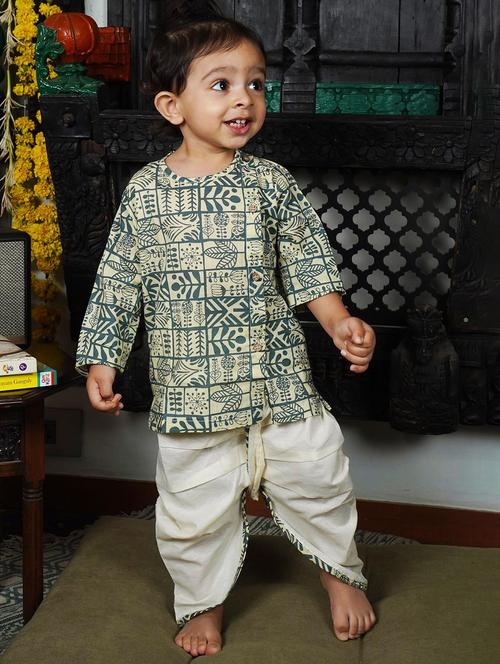 kids printed long sleeve dhoti kurta set - 21948349 -  Standard Image - 0