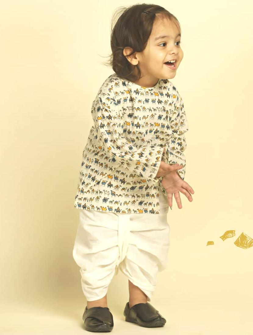 kids printed long sleeve dhoti kurta set - 21948350 - Standard Image - 1