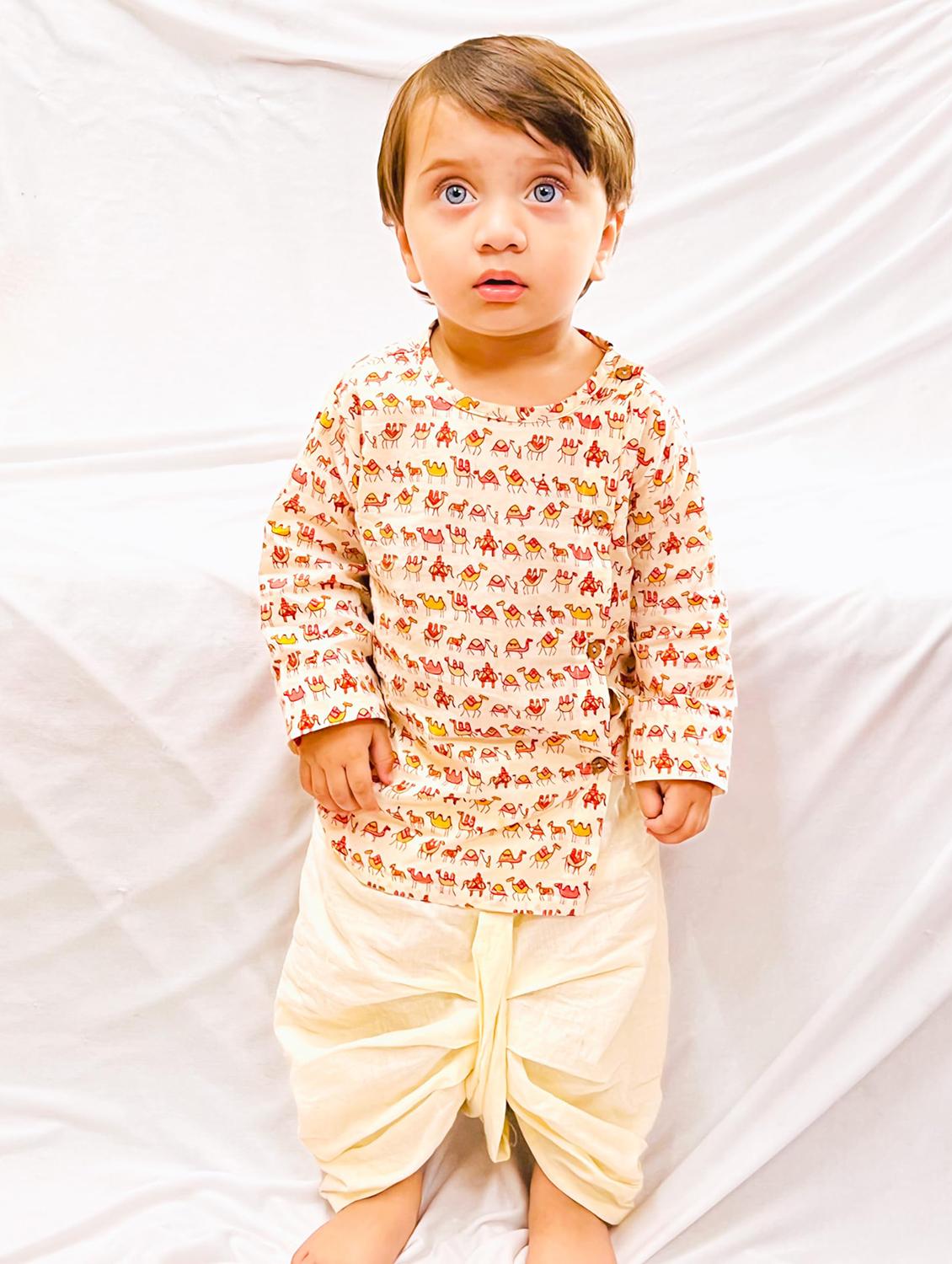 kids printed long sleeve dhoti kurta set - 21948351 - Standard Image - 1