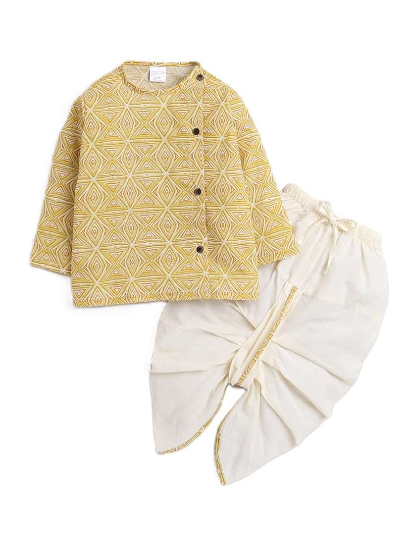 kids printed long sleeve dhoti kurta set