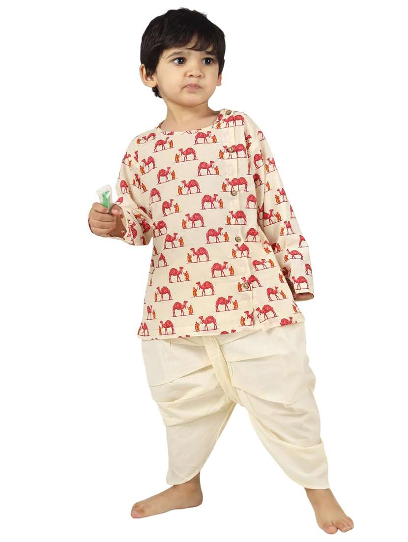 kids printed long sleeve dhoti kurta set