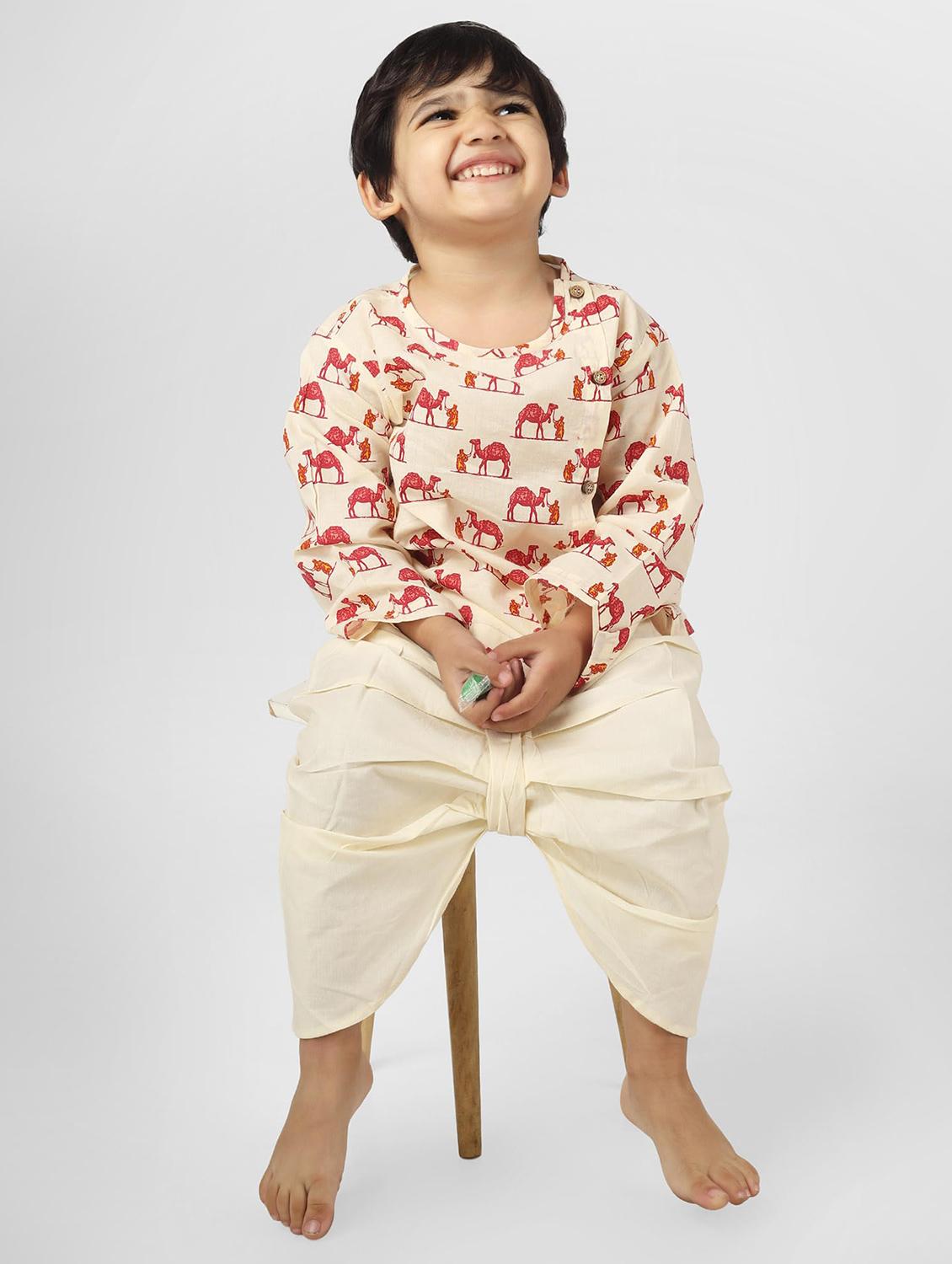 kids printed long sleeve dhoti kurta set - 21948357 - Standard Image - 1