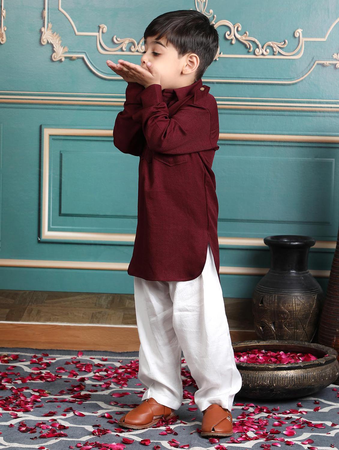 kids solid long sleeve pathani set - 21948359 - Standard Image - 1