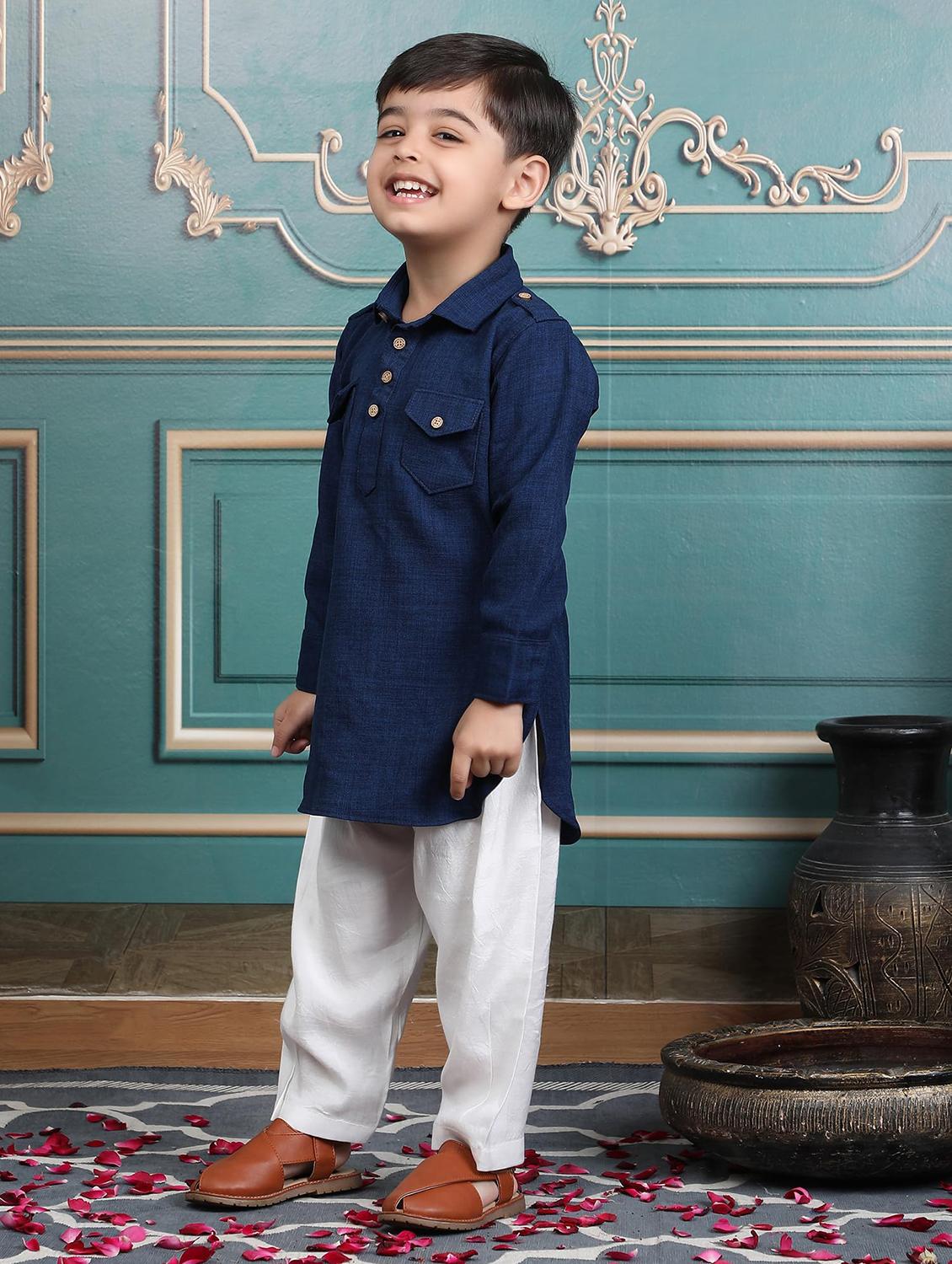kids solid long sleeve pathani set - 21948360 - Standard Image - 1