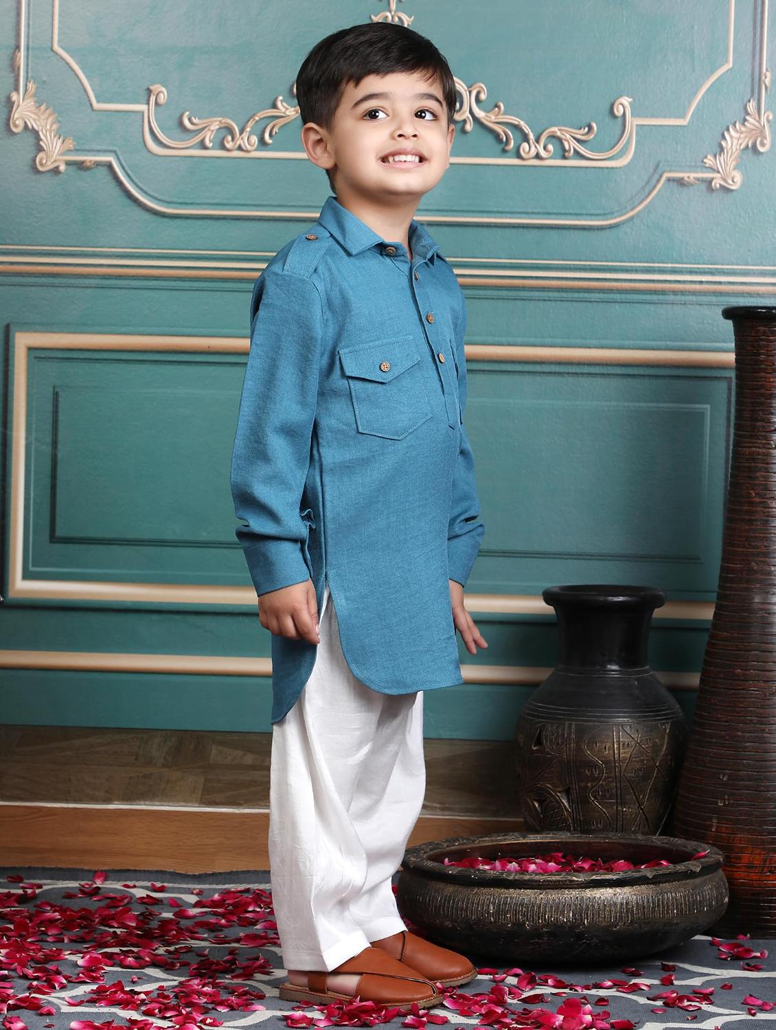 kids solid long sleeve pathani set - 21948361 - Standard Image - 1
