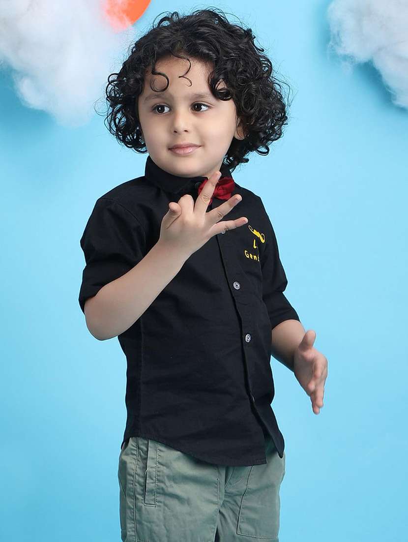 kids black solid long sleeve shirt - 21948367 -  Standard Image - 1