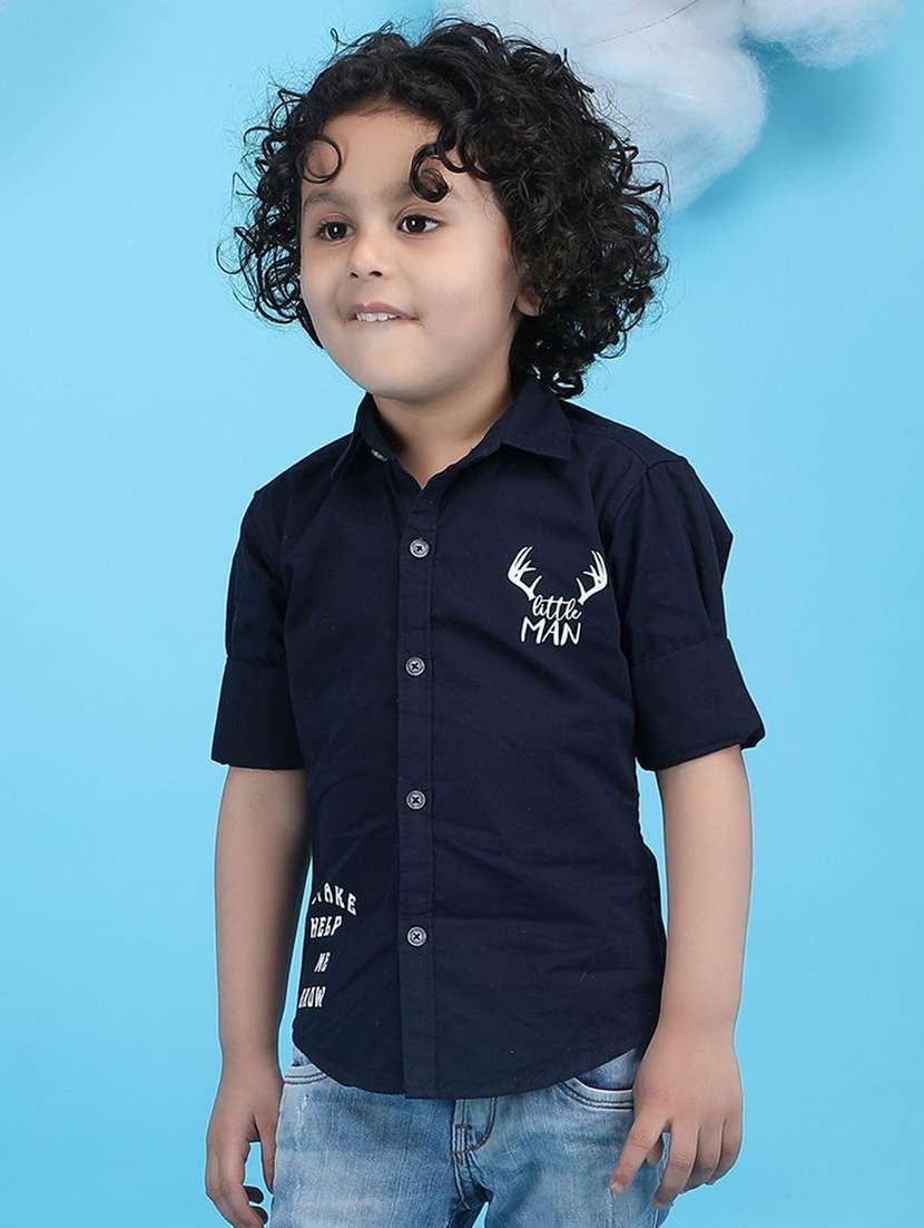 kids navy blue printed long sleeve shirt - 21948370 - Standard Image - 1