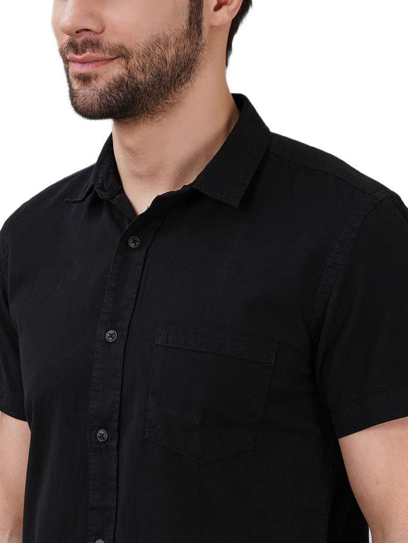 men solid short sleeve regular fit casual shirt - 21948383 -  Standard Image - 4