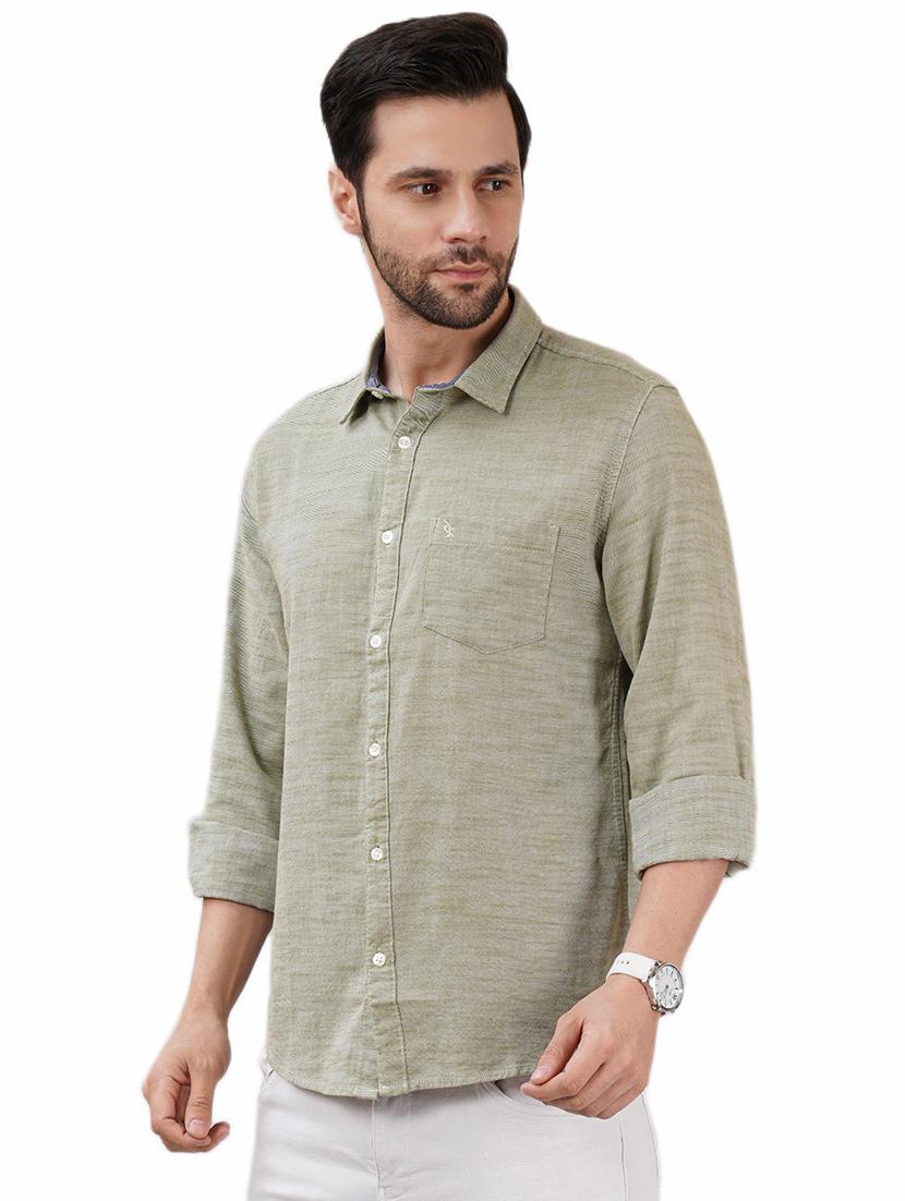 men olive long sleeve regular fit casual shirt - 21948386 - Standard Image - 1