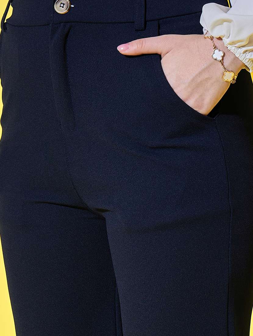 women solid high rise straight trouser - 21948416 -  Standard Image - 4