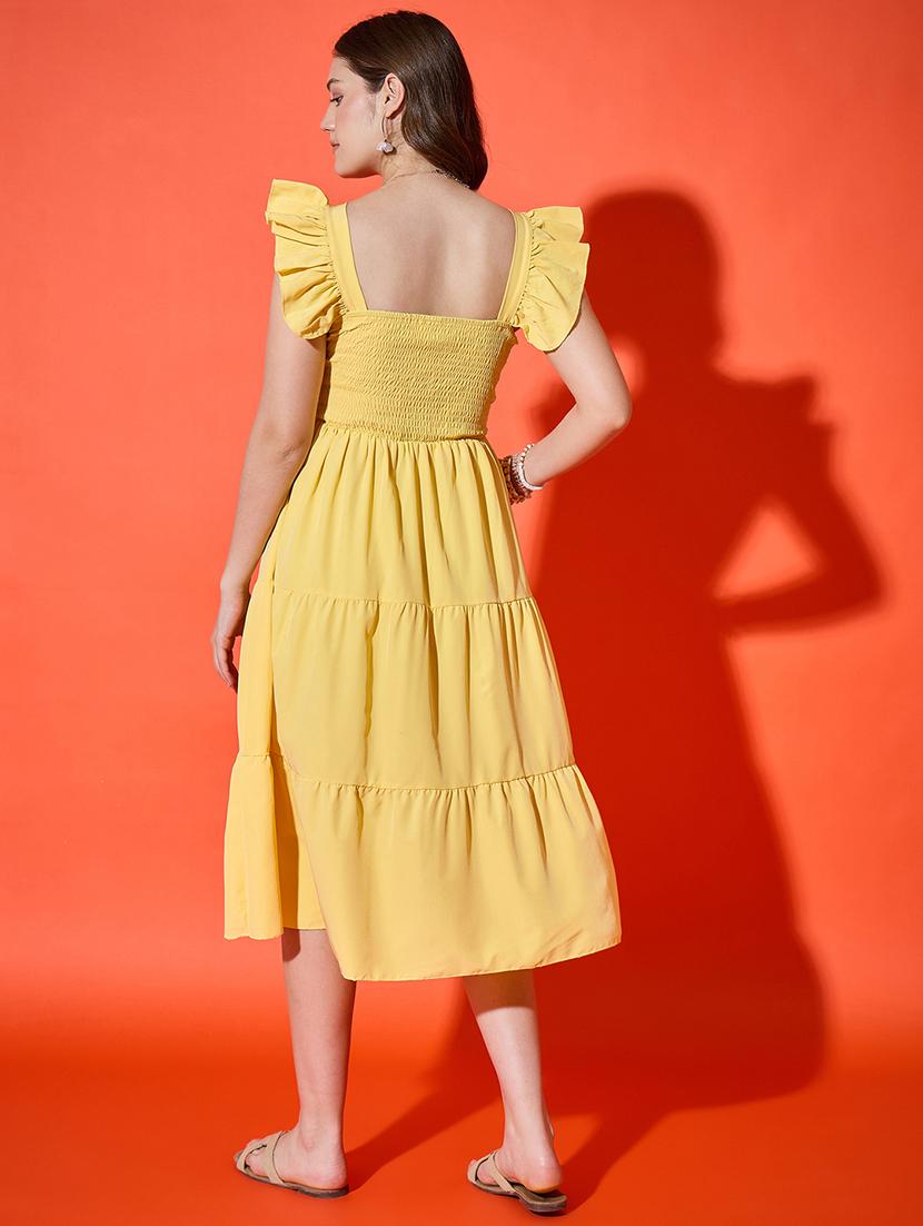 women solid ruffle sleeve calf length tiered dress - 21948419 - Standard Image - 4