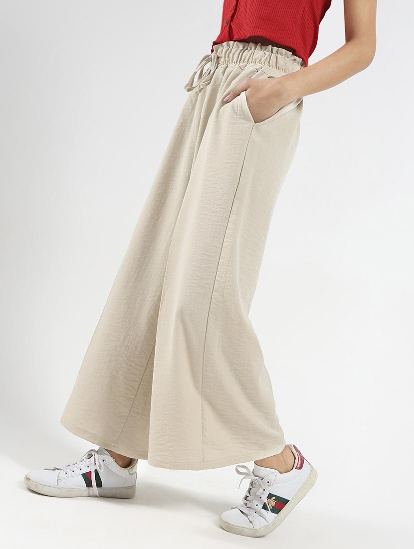 women beige solid high rise wide leg trouser - 21948461 - Standard Image - 1