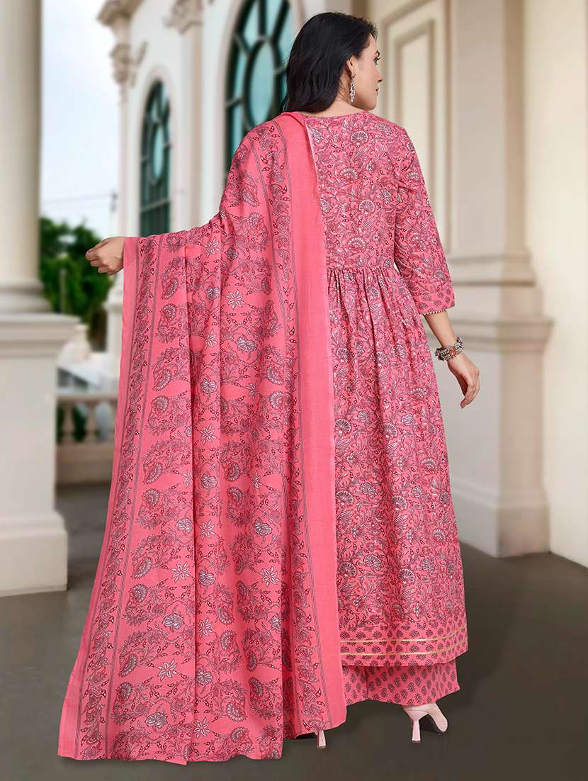 women three quarter sleeve anarkali kurta palazzo with dupatta set - 21948528 -  Standard Image - 4
