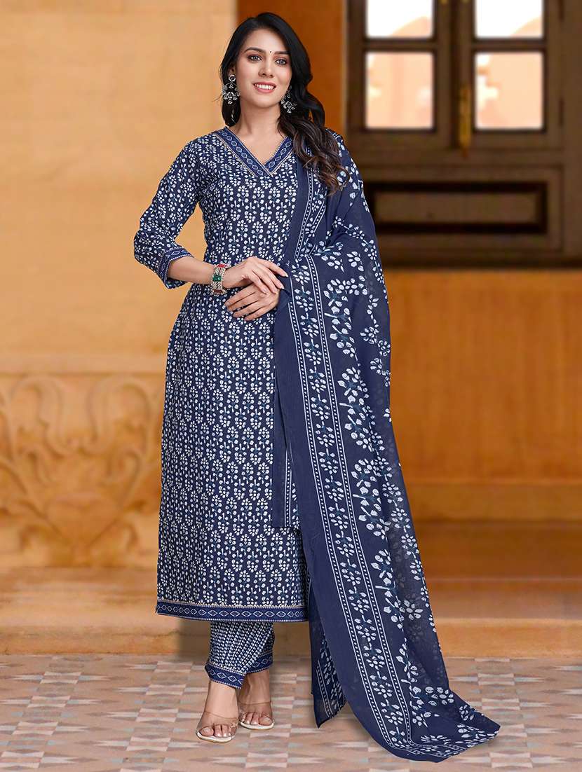 women three quarter sleeve kurta salwar with dupatta set - 21948529 -  Standard Image - 1