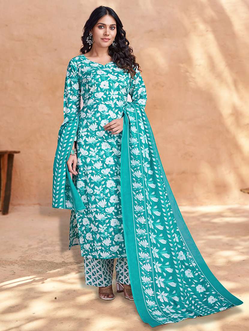 women three quarter sleeve kurta palazzo with dupatta set