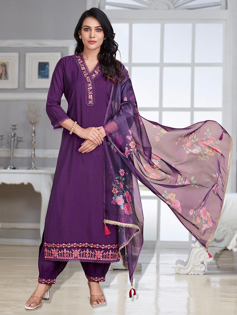 women three quarter sleeve kurta salwar with dupatta set - 21948538 - Standard Image - 1