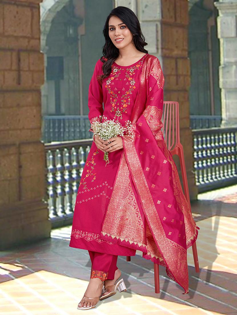 women three quarter sleeve kurta pant with dupatta set - 21948540 -  Zoom Image - 0