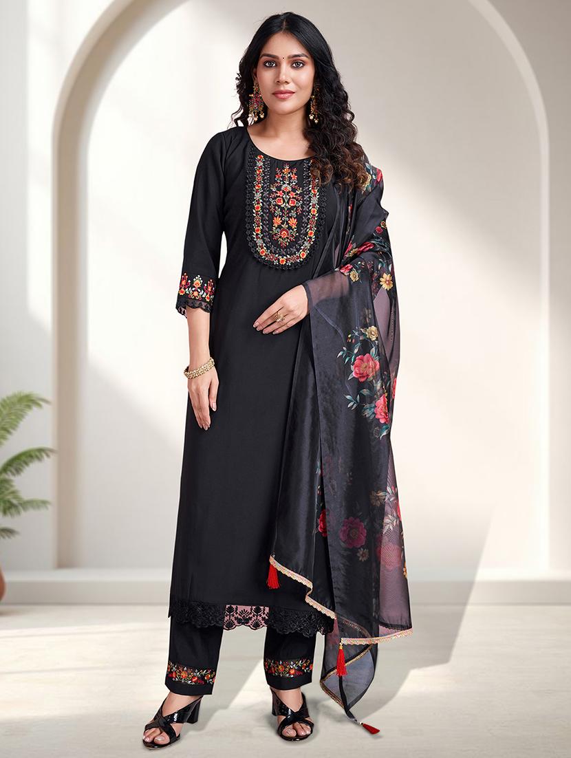 women three quarter sleeve kurta pant with dupatta set - 21948541 -  Standard Image - 1