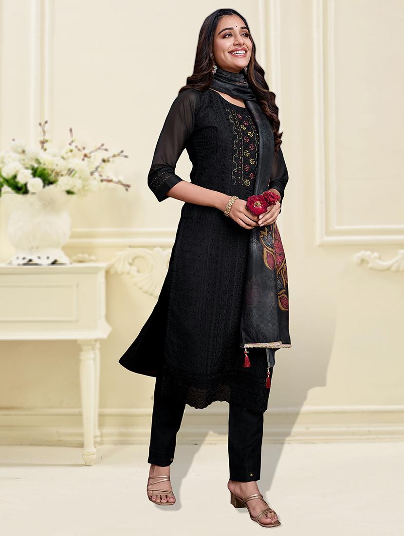 women three quarter sleeve kurta pant with dupatta set - 21948549 - Standard Image - 1