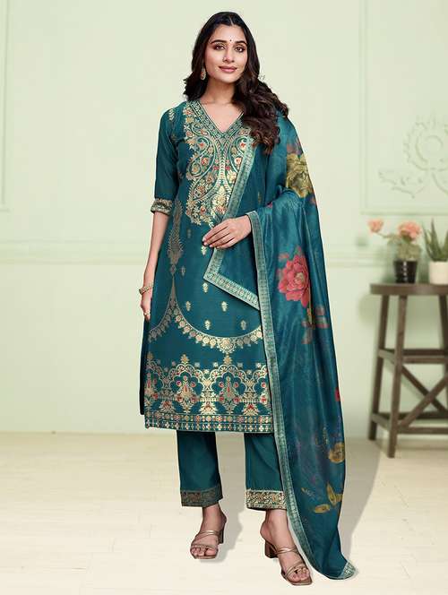 women three quarter sleeve kurta pant with dupatta set - 21948552 - Standard Image - 0
