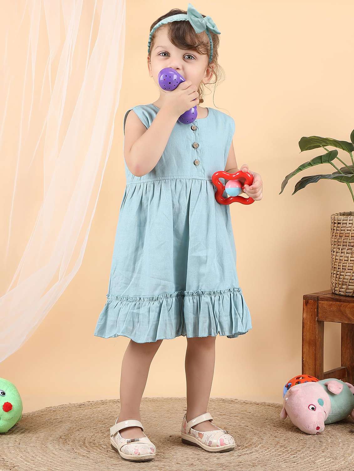 kids blue solid round neck frock
