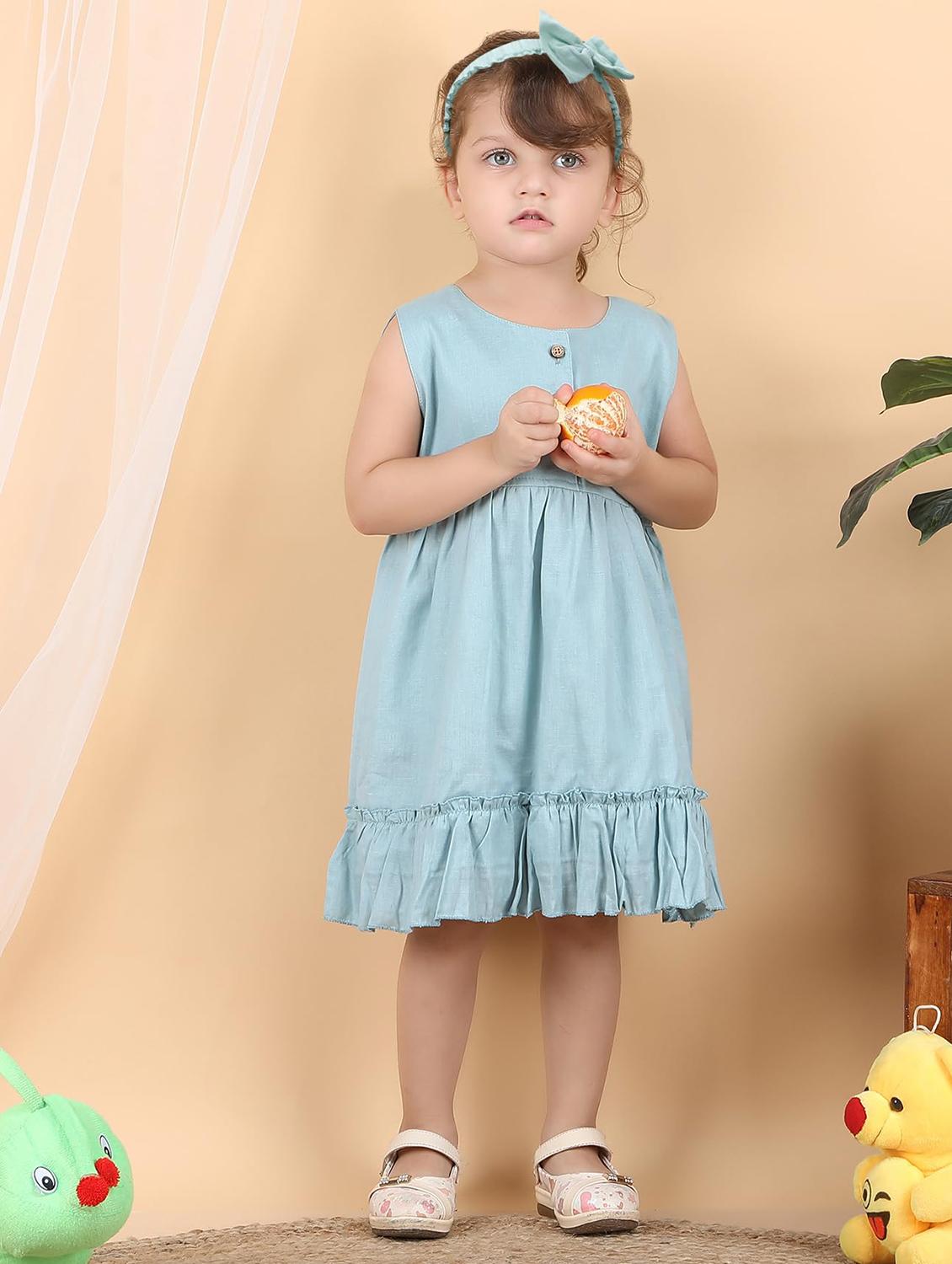 kids blue solid round neck frock - 21948620 -  Standard Image - 1
