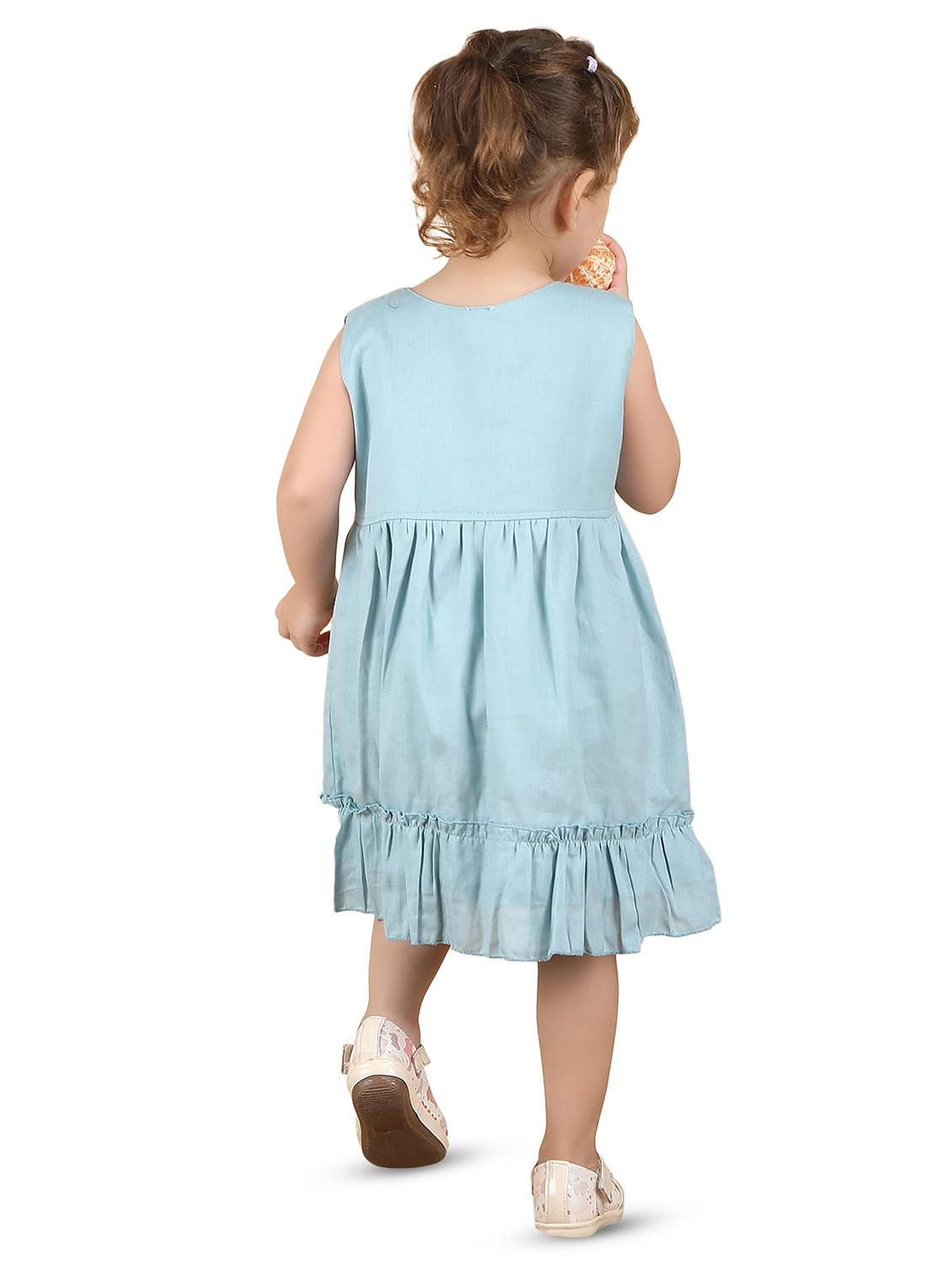 kids blue solid round neck frock - 21948620 - Standard Image - 4