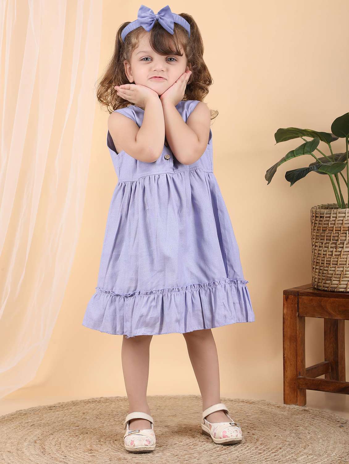 kids lavender solid round neck frock